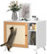 PawHut Meuble litière pour chats avec porte avec coussin à gratter et compartiment litière pour chats pour salon chambre 77 x 50 x 63 cm Blanc