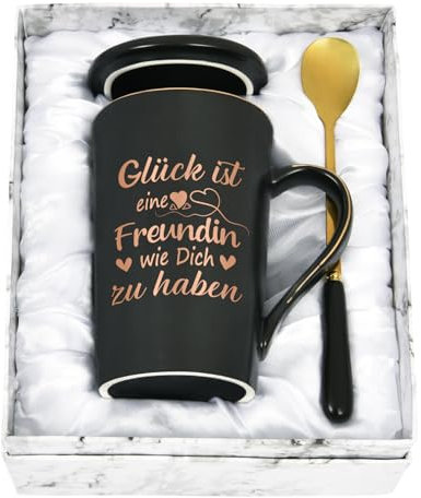 Joymaking Tasse Geschenk für Freundin Schwester Lustig Geburtstagsgeschenk mit Spruch Glück ist eine Freundin wie dich zu haben Freundschaft Geschenk Weihnachtengeschenk, 400ml Schwarz