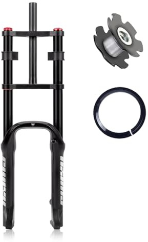 RUJIXU Fourche à pneu 50,8 cm, fourche à suspension pneumatique BMX 20 x 4,0, fourche avant pour vélo électrique, fourche conique 1-1/2, frein à disque droit, 140 mm avec réglage d'amortissement QR