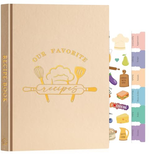 Lanpn Libro de Recetas Tapa Dura Para 70 Recetas, B5 Mi Cuaderno Recetas, Recetario de Cocina para Escribir, Recipe Journal Book, Libretas para Recetas de Cocina en Blanco, Avena, Inglés