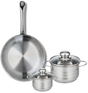 ELO 9869650 Batterie de cuisine 3 pièces, Ensemble de 1 Poêle de cuisson 28 cm et 2 faitouts 12 et 16 cm Elo Profi Brillant, inox, induction