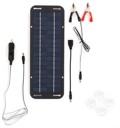 Puupaa 30W Solar Panel 12V Trickle Charger Battery Maintainer Kit for Car Boat RV with USB Output Waterproof IP65 Portable Charger with Suction Cups and Accessories