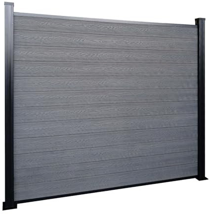 Floordirekt Gartenzaun 180x180cm mit Aluminium Pfosten - WPC Zaun Komplettset Kronos - Sichtschutzzaun - Windschutz Sichtschutz für Terrasse & Garten - Inklusive Montagematerial (Ash grey)