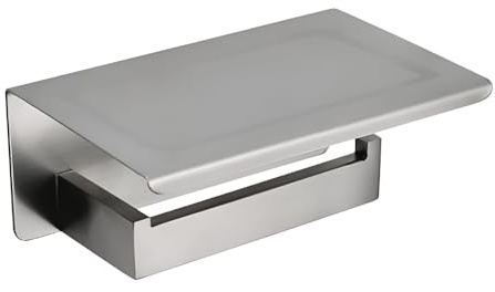NIKCORP - Porte-Rouleau de Papier Toilette avec Étagère, Porte-Papier en Acier Inoxydable Brossé, Porte-Papier Mural pour Salle de Bain - Acier brossé argenté