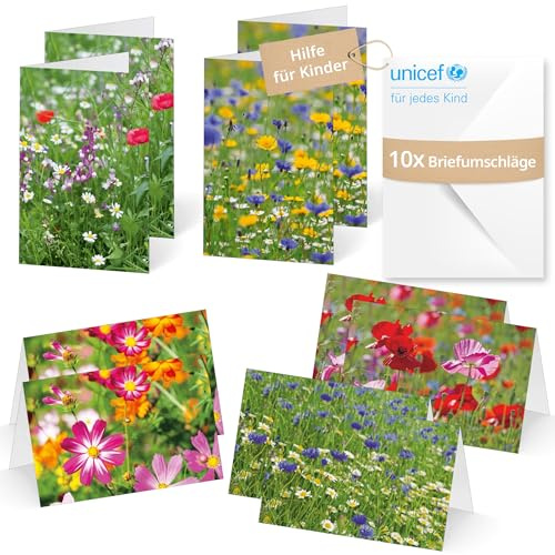 Unicef Grußkarten Blumenwiesen | 10 Klappkarten mit Umschlägen | Helfen Sie Kindern in Not: FSC-Papier, 10 Karten mit Umschlägen (17,5 x 11,7 cm) – Blumenkarte produziert in DE
