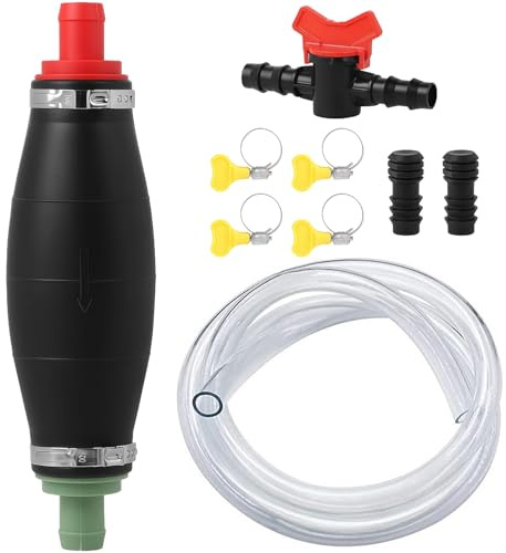 RUISHENG Handpumpe Wasser Umfüllpumpe mit Vakuumfunktion zum Umfüllen | Benzinpumpe Handpumpe mit 2.5m PVC Schlauch Schlauch Schlauchschellen und Flüssigkeitsregler für Benzinbenzinpumpe