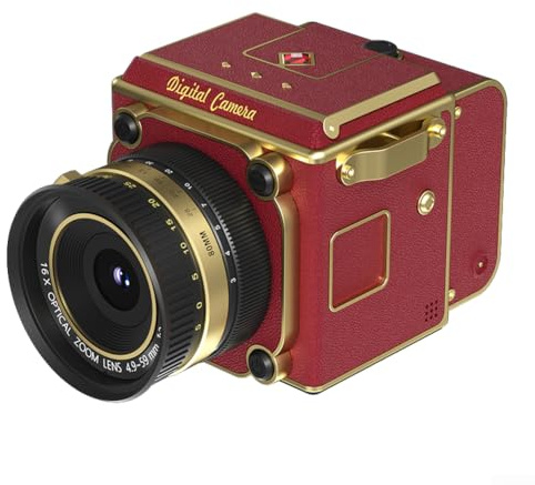 Digitale Kamera mit 64MP Sensor und 4K FHD, erhältlich in Schwarz Weiß Rot Grün, kompatibel mit modernen Speicherkarten(Red)
