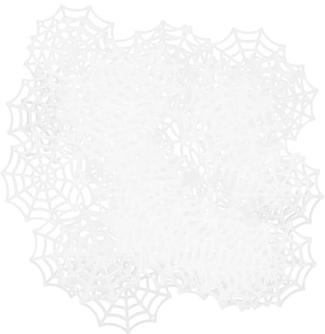 GARVALON 50 Stück Halloween Spinnennetz aus Kunststoff Leuchtend Wiederverwendbar Wetterfest Spinnweben Deko für Indoor Outdoor Gruselige Partydekoration