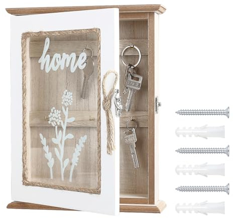 AHANDMAKER Porte-clés rustique mural moderne en bois avec 6 crochets pour entrée, couloir, maison, bureau, organiseur, décoration murale, cadeau de pendaison de crémaillère, bois solide