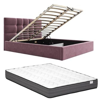 Vente-unique - Bett mit Bettkasten 2 Eliava - Polyester - Bordeaux