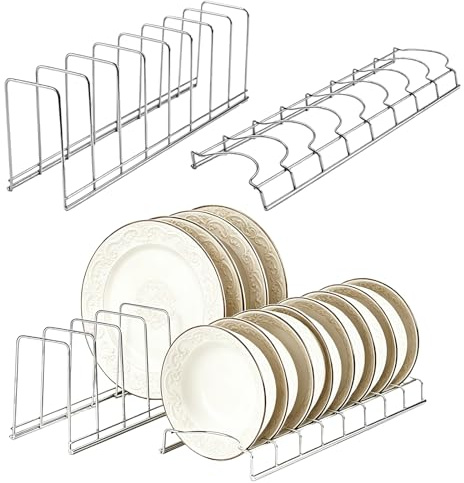 LYSPBAO 2 Pcs Stainless Steel Plate Rack for Cupboard, Kitchen Cupboard Plate Organiser, Storage Drying Rack for Plates, Bowls, Pot Lids, Pans, Cutting Boards & Bakeware