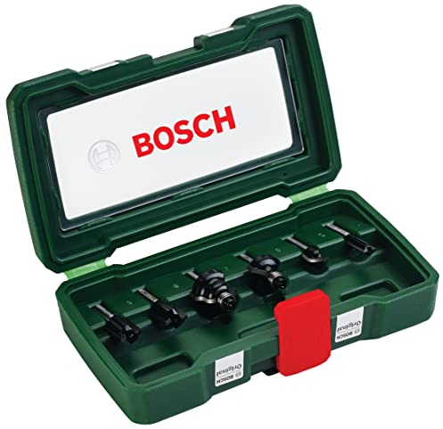 Bosch Set de 6 fresas de metal duro (para madera, vástago de 1/4, accesorios para fresadora)
