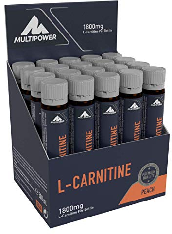 Multipower L-Carnitine Liquid Pfirsich – Pre Workout Booster für erhöhte Leistungsfähigkeit – Nahrungsergänzungsmittel mit je 1800 mg L Carnitin – 20 x 25 ml