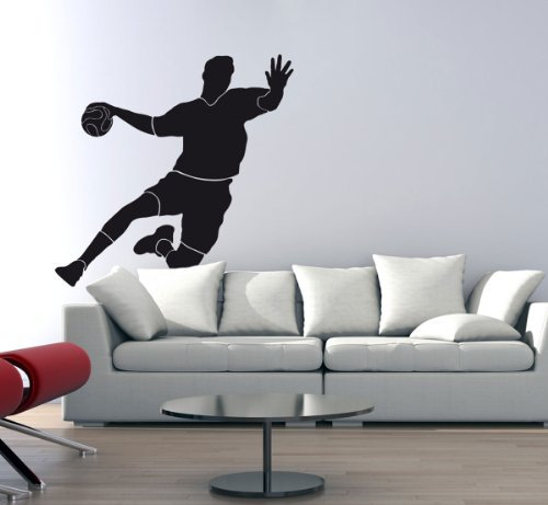 PrimeStick Wandtattoo Wandaufkleber Handballer Torschuss #120C schwarz 123cm x 120cm (RAL9005)