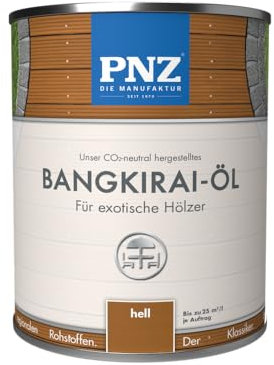 PNZ Bangkirai Öl - für Außen | Nachhaltig hergestellt mit regionalen Rohstoffen | Made in Germany | passend für Holzdeck, Holz-Terrasse, GartenMöbel, Gartenhaus, Zaun, Gebinde:0.75L, Farbe:bangkirai hell