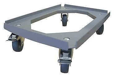 Transportroller (WTR/G/W641/1/100/SP/2F) Rollwagen 600x400 mm, grau, graue Gummiräder Kistenroller, mit 2xFeststeller