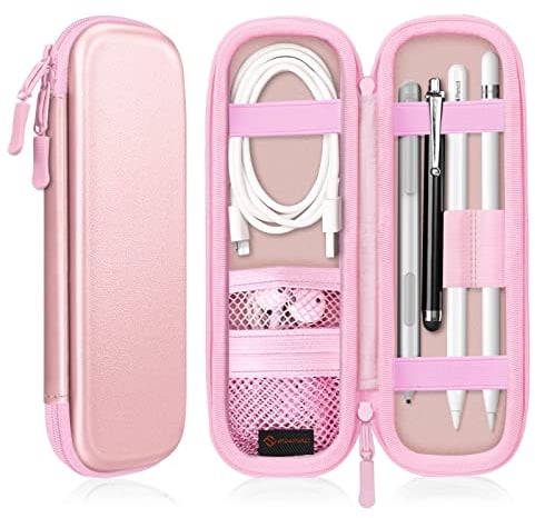 FINTIE Hülle für Apple Pencil Pro/ (USB-C) & Apple Pencil 2/1 - Kunstleder Stifthalter Samsung, Surface Pro Stylus Pen Tasche Schutzhülle mit Ablagefach für USB Kabel, Roségold