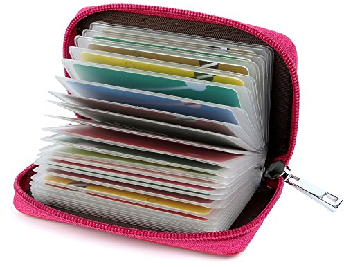 GERIINEER Porte Cartes de Crédit Femme Homme Cuir 26 Fentes (Rose Rouge)