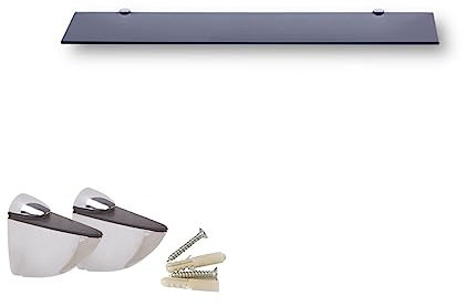 Euro Tische HOOZ Glasregal aus Sicherheitsglas 60 x 13 x 0,6 cm mit Halterung schwarz