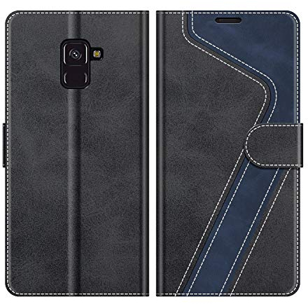 MOBESV Coque pour Samsung Galaxy A8 2018, Housse en Cuir Magnétique Fonction Stand Étui pour Samsung Galaxy A8 2018, Élégant Noir