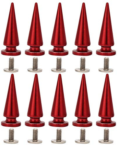 10er Set 10 * 26 mm Copper Bullet Rivet Metallbolzen, mit Metallic Screw Set, Cone Spikes Screwback Studs für DIY Leder Basteltasche Schuh/Leder Kleidung/Ledertaschen/Jeans/Canvas(rot)