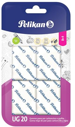 Pelikan Radiergummi Brot UG 20 weiß, Radiergummi geeignet für technische, künstlerische und schulische Zeichnungen, für Kohle und Graphit, 4 Stück