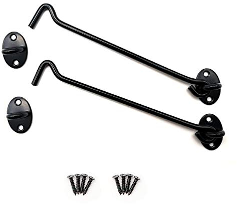 WJUAN 2 Ganchos Antiviento con Argolla (30 cm, Acero Inoxidable Negro) - Incl. Tornillos para Ventanas, Cerraduras & Armarios
