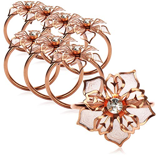 com-four® 8X Serviettenring mit Blumenmotiv - Tischdekoration für Jubiläum, Weihnachten, Geburtstage und Hochzeiten [Auswahl variiert] (08 Stück - kupferfarben)