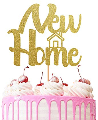 NEW HOME Cake Topper Glitter Cardstock Housewarming Decoration Centerpiece Toppers (GOLD)