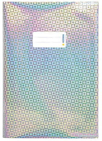 HERMA 19473 Heftumschläge A4 Glamour Silber, 10 Stück, Hefthüllen mit Beschriftungsetikett aus strapazierfähiger & abwischbarer holografischer Polypropylen-Folie, Heftschoner für Schulhefte, farbig