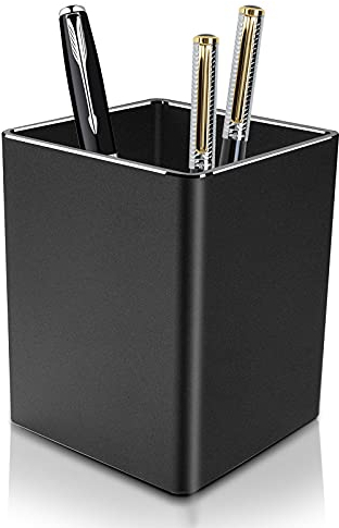 VAYDEER Metall Stiftehalter Schreibtisch Aluminium Zubehör Organizer und Cup Storage Stationär Robust 8×8×10 cm, Schwarz