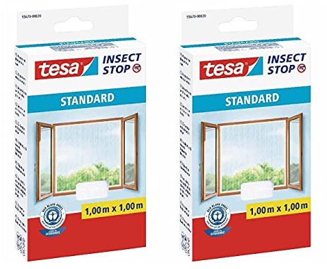 tesa 55670-00020 Insect Stop STANDARD Fliegengitter Fenster mit Klettband, 1 x 1 m, weiß (2 Stück)