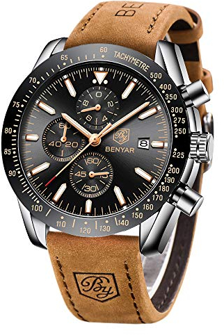 BENYAR Herrenuhr Chronographen Quarz Uhr Männer 30M Wasserdicht Armbanduhr Datum Uhren fur Männer mit Blau/Schwarz Zifferblatt Elegantes Geschenk