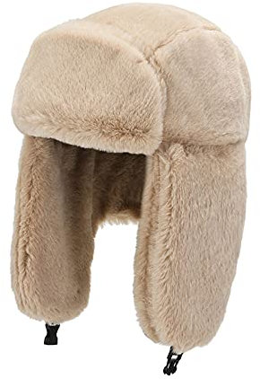 AWOCAN Winter Unisex Faux Fur Bucket Hat Soft Warm Herbst Winter Fluffy Flight Mütze mit Ohrenklappen für Eislaufen und Outdoor-Aktivitäten (Khaki)