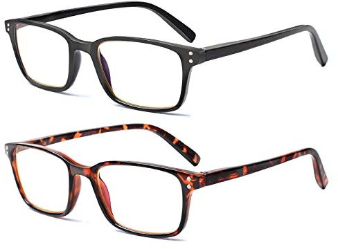 COJWIS Lesebrille 2 Pack Blaue Licht Blockieren Brille Federscharnier Anti Schwindlig Damen und Herren Leicht Brillen (2 Farbe Mischen, 1.75, multiplier_x)