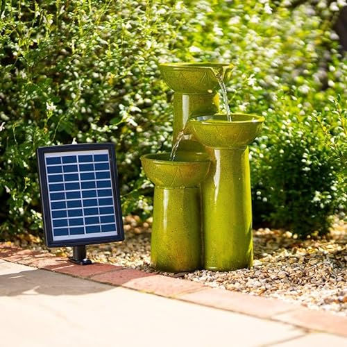 Primrose Solar Green Pouring Bowls Tiered Cascading Water Feature Battery Backup and Lights 40cm