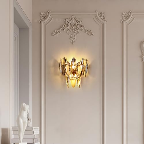 CRABOT Wandlampe Deko Schlafzimmer Lampen, Vintage Industrial Deko Wandlampen Innen, Lampen Wohnzimmer Modern Deko Gold Flur Landhaus Wandleuchte Innen, 2-Flammig