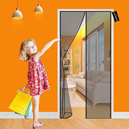 Magnet Fliegengitter Tür Insektenschutz 120 x 185 cm Magnet Fliegengitter Automatisch Verschließen für Balkontür Schiebetür Kellertür Terrassentür Terrassentür Wohnzimmer - Schwarz