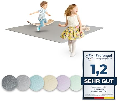Ehrenkind® Krabbelmatte PRO | Extra dick und soft | Made in Germany | Spielmatte Baby |Oeko-Tex 100 | Größe 180x240cm HELLGRAU