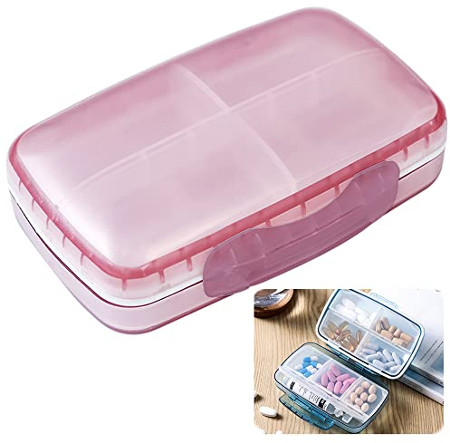 Tablettenbox Tablettendose Pillenbox Pillendose großer Medikamentenbox Schlüsselanhänger 8 Fächer Tragbare Morgens Mittags Abends Pille Box medikamenten box Feuchtigkeitsbeständigen Bauart (Rosa)