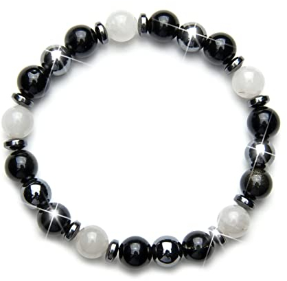 Fukugems Hematite Schwarz Obsidian Weiß Quarz Kristall Glücks-Armband - Feng Shui Stretch Heilung für Frauen Männer