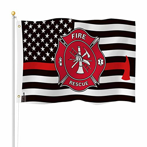 Yekiua Feuerwehr-Flagge, 7,6 x 12,7 cm, für den Außenbereich, dünne rote Linie, amerikanische Flagge, Kreuz, doppelseitige Flaggen, jedes Wetter, langlebig, mit 2 Messingösen