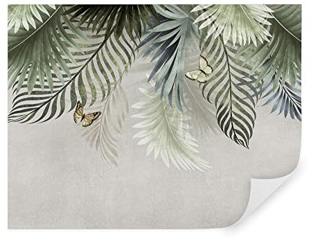 Tapeko - Papier Peint Panoramique 260x180 cm 3D Effet style Jungle Tropical Feuilles Plantes Papier Peint intissé Chambre Salon Décoration Murale u12297