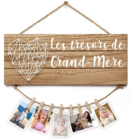 Cadre Photos en Bois à Suspendre | Idée Cadeau Unique et personnalisé pour Fête des Grands-Mères | Accrochez Vos Plus Belles Photos et Cartes Postales | Décoration Maison | OriginalCup®