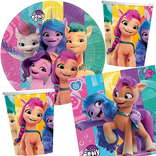 33-tlg. Party-Set * MY LITTLE PONY * mit Teller + Becher + Servietten + Deko | Süsse Pferdchen | Kindergeburtstag Kinder Mädchen Geburtstag Party