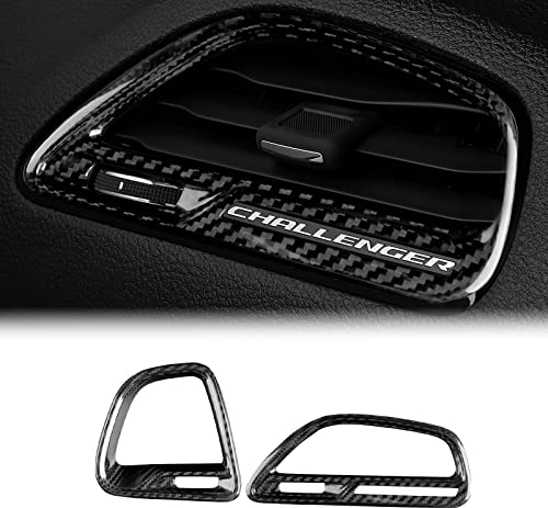 KUNGKIC 2Stück Kohlefaser Auto Armaturenbrett Seite Entlüftung Luftauslass Rahmen Aufkleber Trim Interior Dekorativ Compatible with Dodge Challenger 2015-2023 Zubehör (Schwarz)