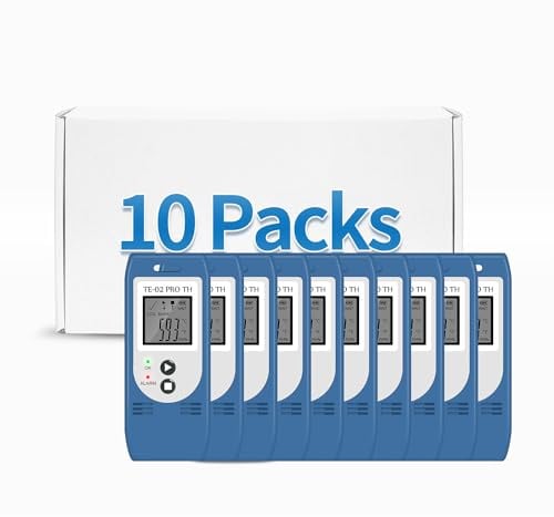 10-Pack ThermElc TE-02 Pro TH Temperatur und Feuchtigkeit Logger, Temperatur Datenlogger, Datalogger Automatische CSV/PDF-Erstellung, Vergleich Mehrerer Geräte für die Temperaturmessung in Kühlräumen