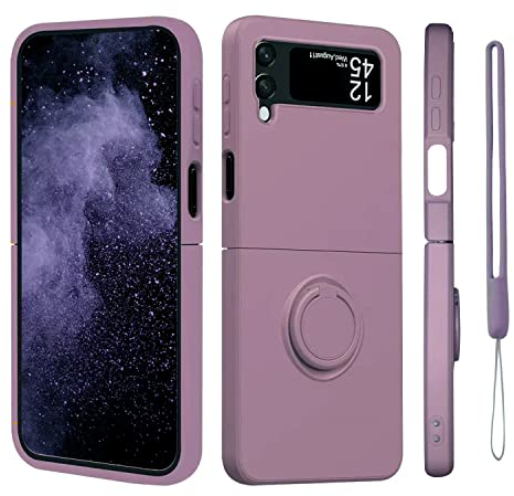 YOLMFOEV für Samsung z Flip 4 Hülle mit 360° Ring Halter Ständer, Flip 4 Hülle Silikon Case Magnetische Autohalterung mit Band Kette Handyhülle für Samsung z flip 4 Hülle (Lila)