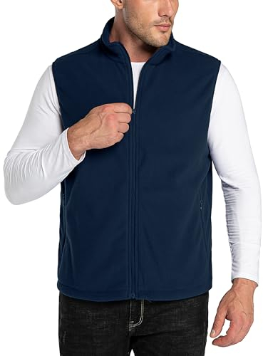 33,000ft Gilets Tops - Gilet da uomo in pile, ultraleggero, per attività all'aria aperta, senza maniche, con tasche con chiusura lampo, blu notte, XL