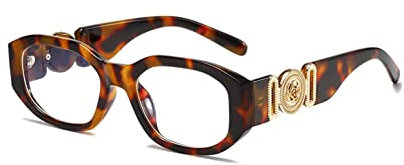 OSAGAMA Trendige Rechteckige Sonnenbrille für Damen Herren Unregelmäßige Vintage 90er Übergroß Brille UV-Schutz Antiblaulicht Leopard